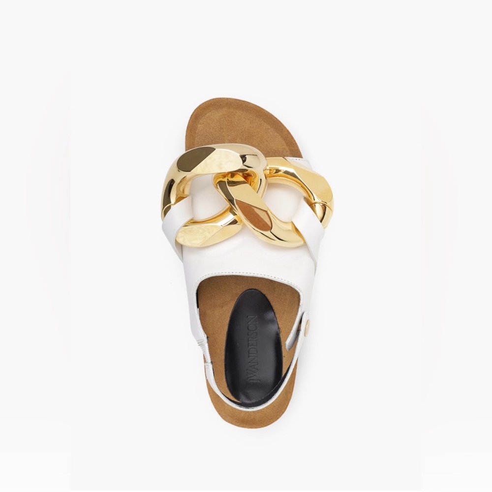 JW ANDERSON Women Slingback Sandals in White Leather with Chain Link Size 37
